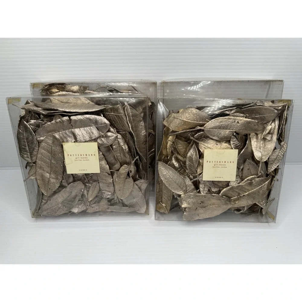 Pottery Barn Gilt Leaves Potpourri Lot of 2 Boxes Gold Metallic Fall Decor